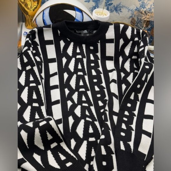 🆕 KARL LAGERFELD 🧿 NWT KARL Logomania Pullover Sweater, Black & White, Sz M - Picture 10 of 12
